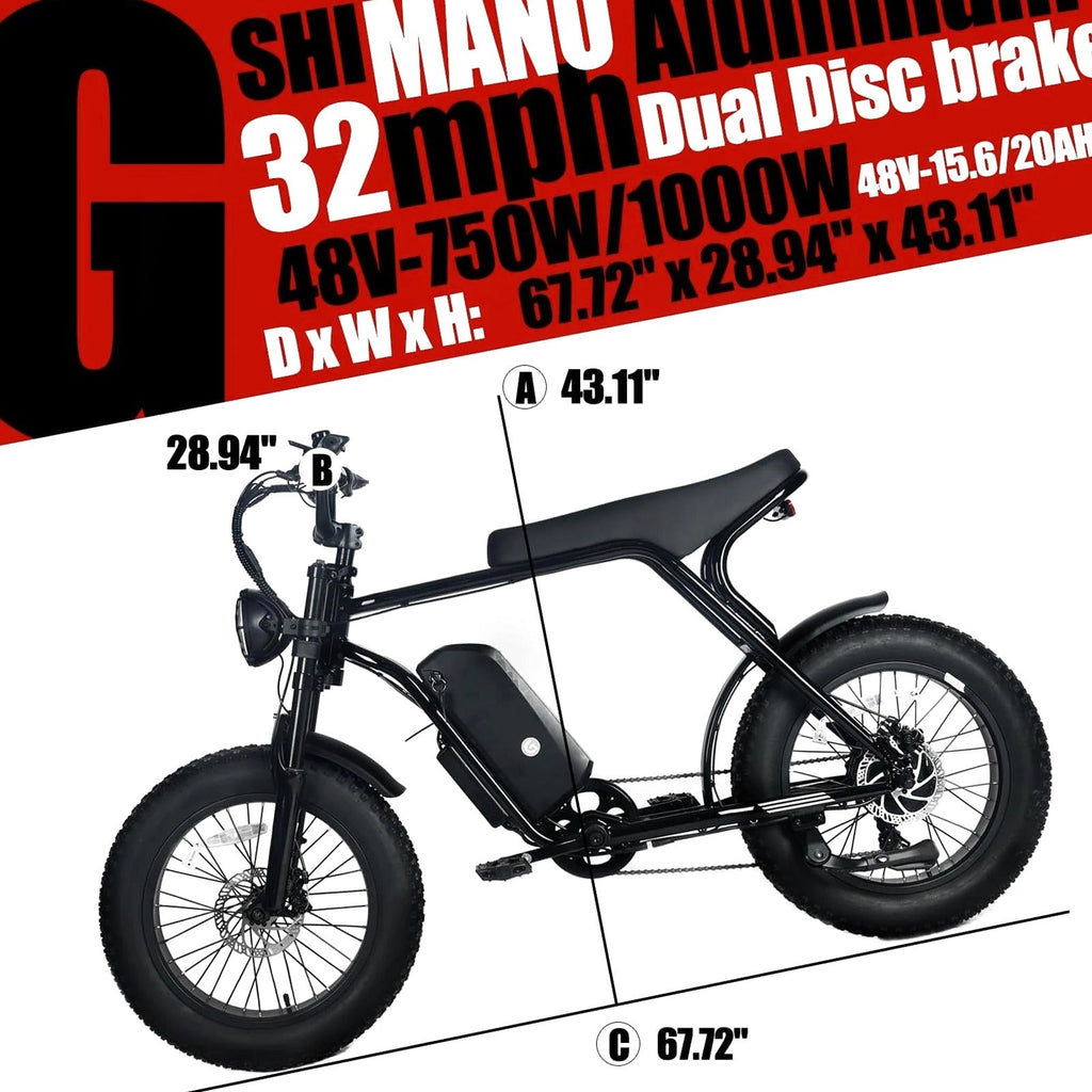 Electric Mountain Bike for Adults | 20 x 4.0 Fat Tires, 1000W Motor, 48V 20Ah Removable Battery, Max Speed 45MPH, Shi Mano 7-Speed for Off-Road Adventures