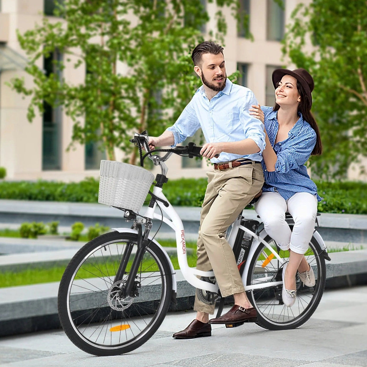 PEXMOR Electric Bike for Adults 350W (Peak 500W) City Commuter Ebike 36V 12.5AH Removable Battery 26" Cruiser Electric Bicycle Shimano 6-Speed | Dual Shock Absorber | Basket