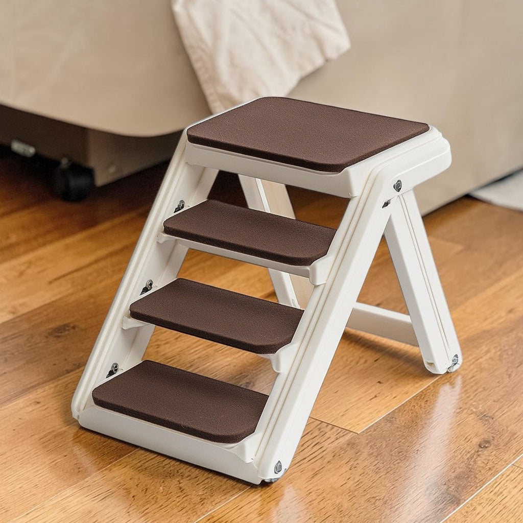 Varyx Foldable Pet Stairs for High Beds - Lightweight Portable Dog Stairs with Safety Side Rails - Non-Slip Felt Treads - Supports up to 120 lbs - Cream
