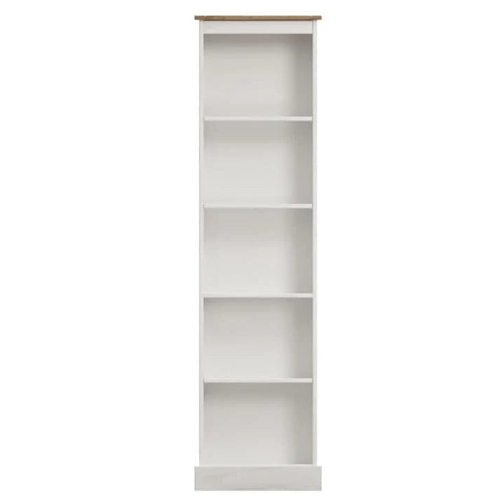 Tall Narrow Solid Pine Wood Bookcase With 5 Open Shelves