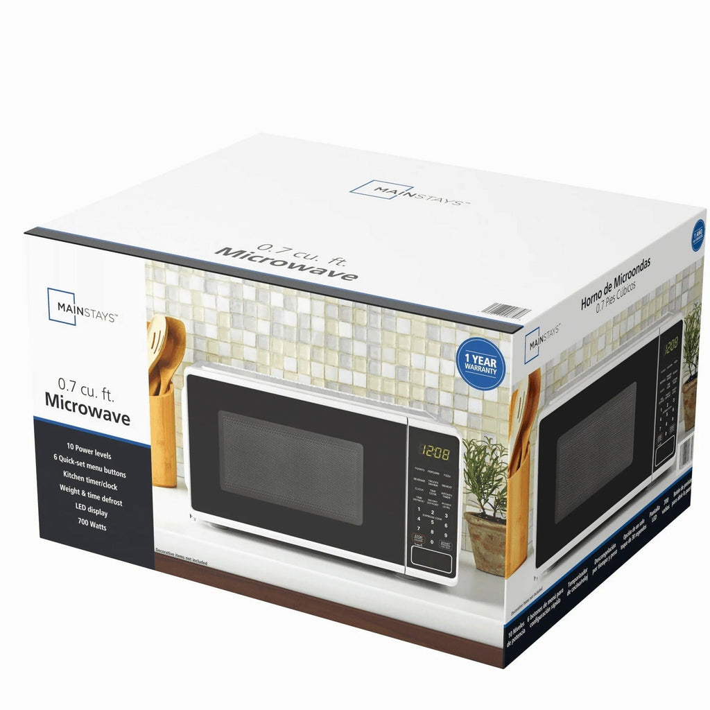 Mainstays 0.7 cu. ft. Countertop Microwave Oven, 700 Watts, White, New