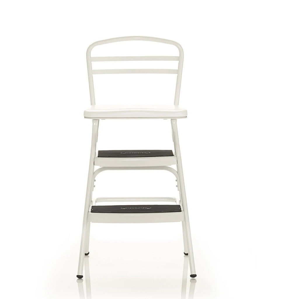 COSCO Stylaire Retro Chair + Step Stool with flip-up seat (white, one pack)