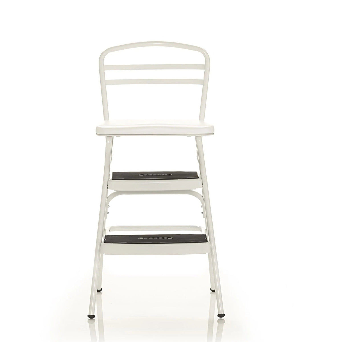 COSCO Stylaire Retro Chair + Step Stool with flip-up seat (white, one pack)