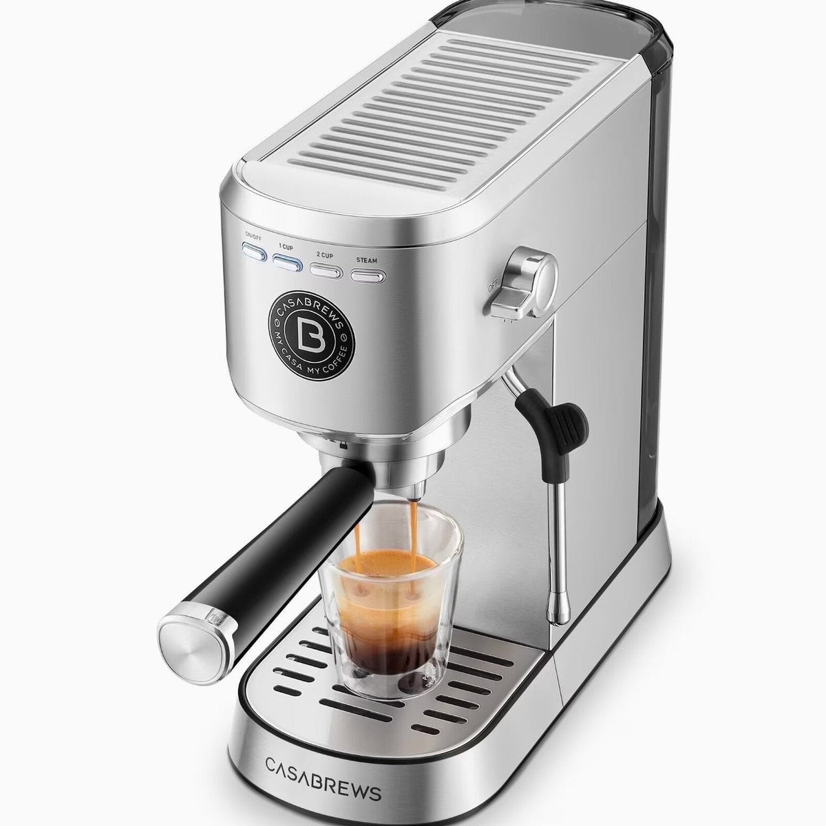 CASABREWS 5418Basic Espresso Machine with 20-Bar pressure, 34 oz Water Tank, with Milk Frother, Silver