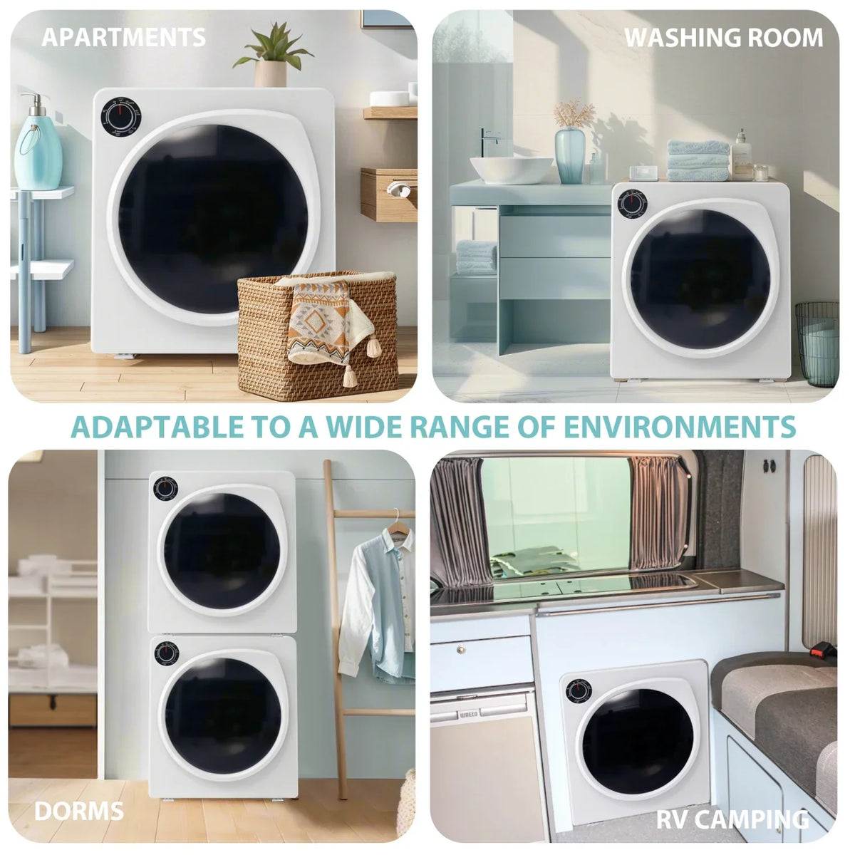ZNESKPG Portable Compact Front Load Clothes Dryer 1.95 Cu. Ft., 830W, 5 Drying Modes, Stainless Steel Drum