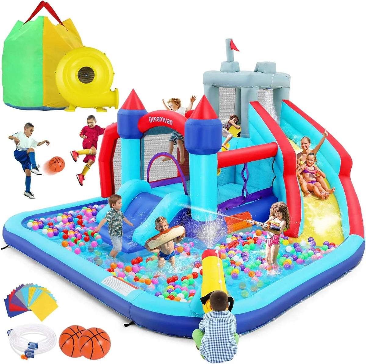 ROOJER Inflatable Water Slide Bounce House 8-in-1 With 450W Blower - Crocodile Water Park