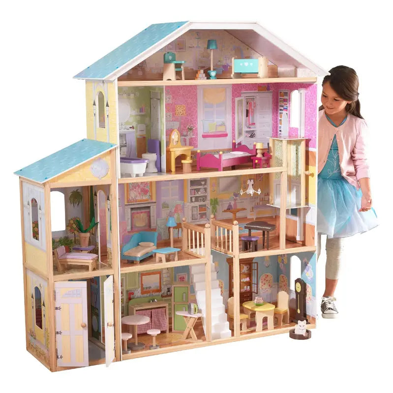 KidKraft Majestic Mansion Wooden Dollhouse 3-Level Playset With 34 Accessories
