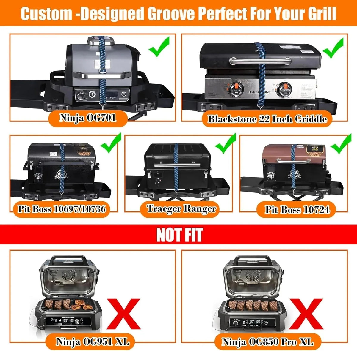 GRILL FORCE Collapsible Grill Stand For Ninja Woodfire Grill, Traeger, Pit Boss, And 22in Blackstone Griddle
