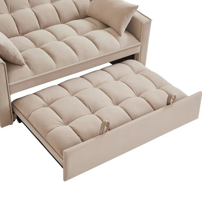 4-in-1 Velvet Pull-Out Sleeper Sofa Bed Loveseat With Reclining Backrest And 2 Side Pockets