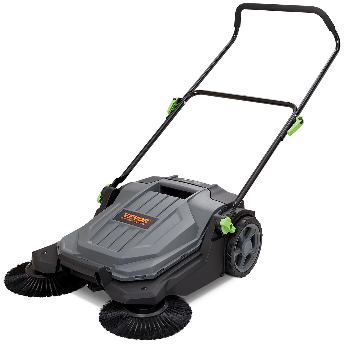 Walk-Behind Hand Push Floor Sweeper, 25.6-Inch Sweeping Path, 5-Gallon Waste Container