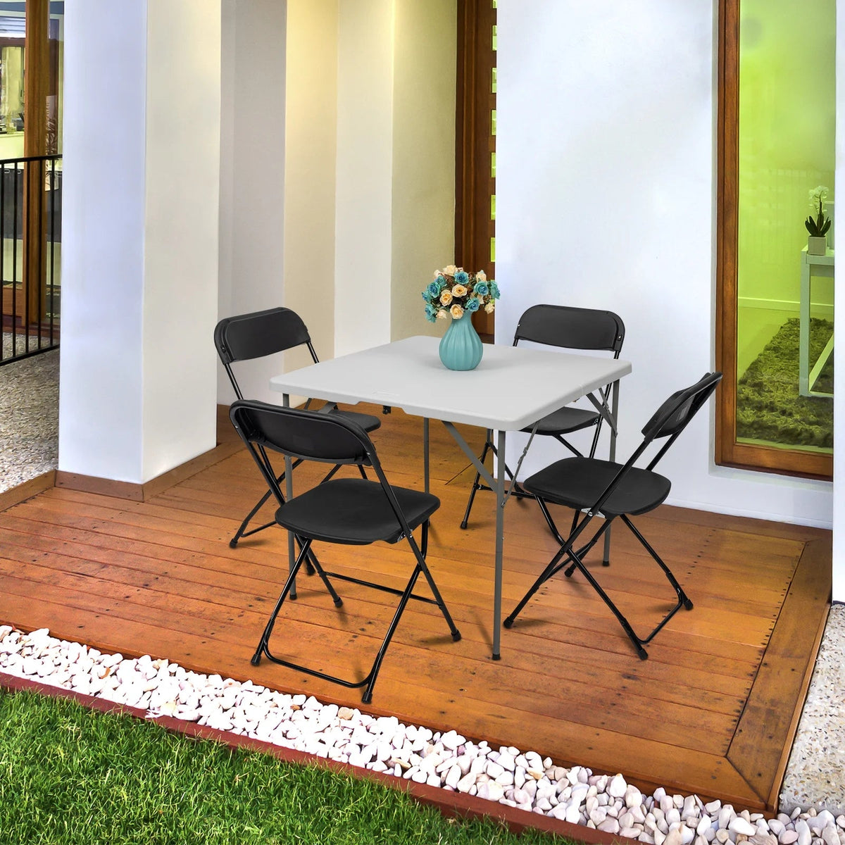 Ktaxon 6ft White Folding Table And 10 Black Folding Chairs