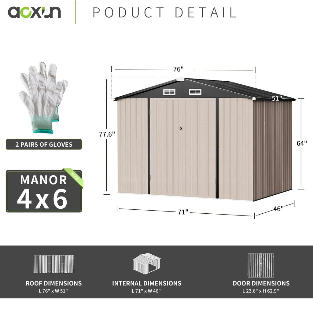 Aoxun 6.4x4 FT Outdoor Storage Shed for Tool Garden
