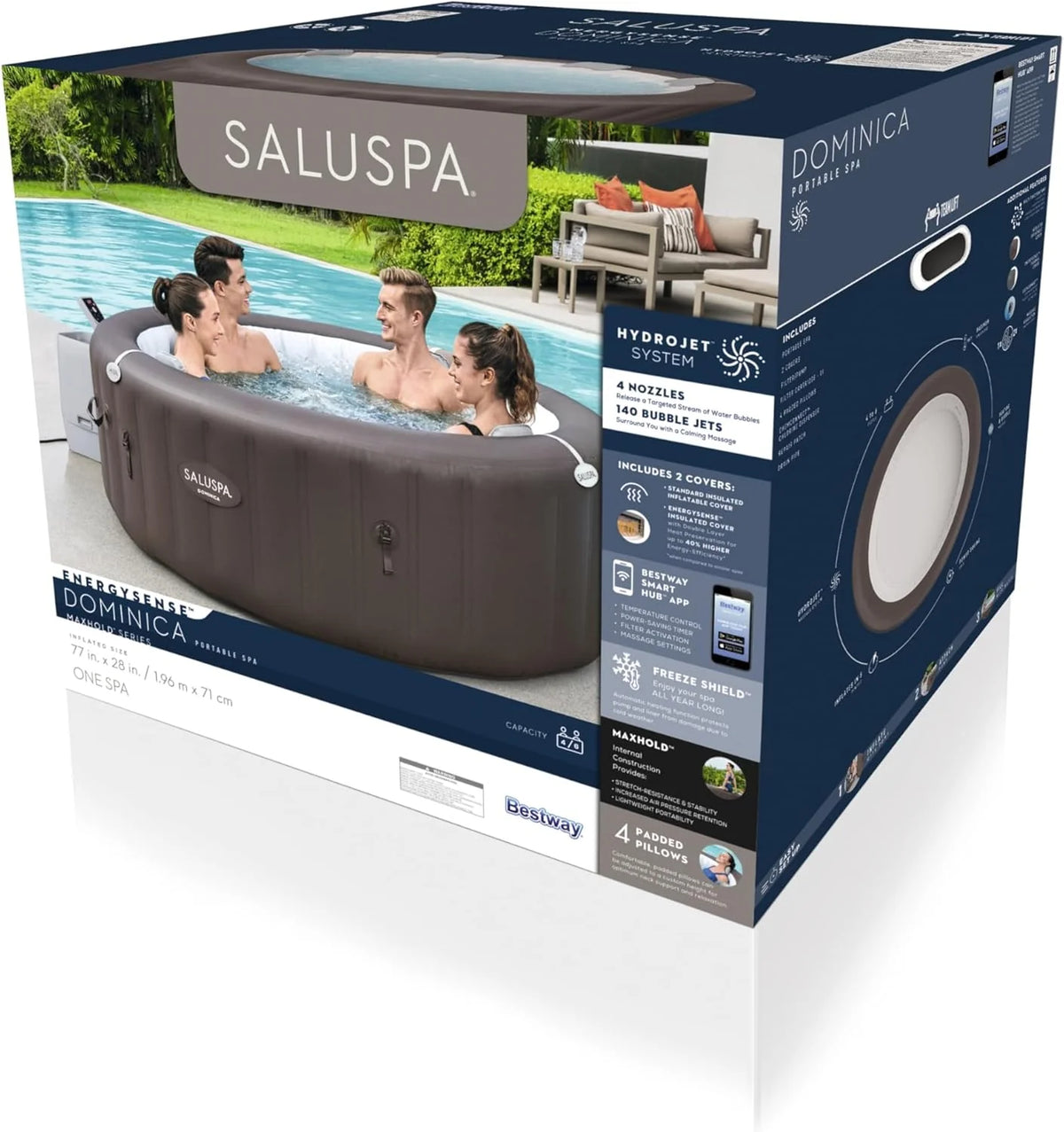 Bestway SaluSpa Miami Inflatable Hot Tub Spa, 71 x 26 in, 2-4 Person, Black - 60104E