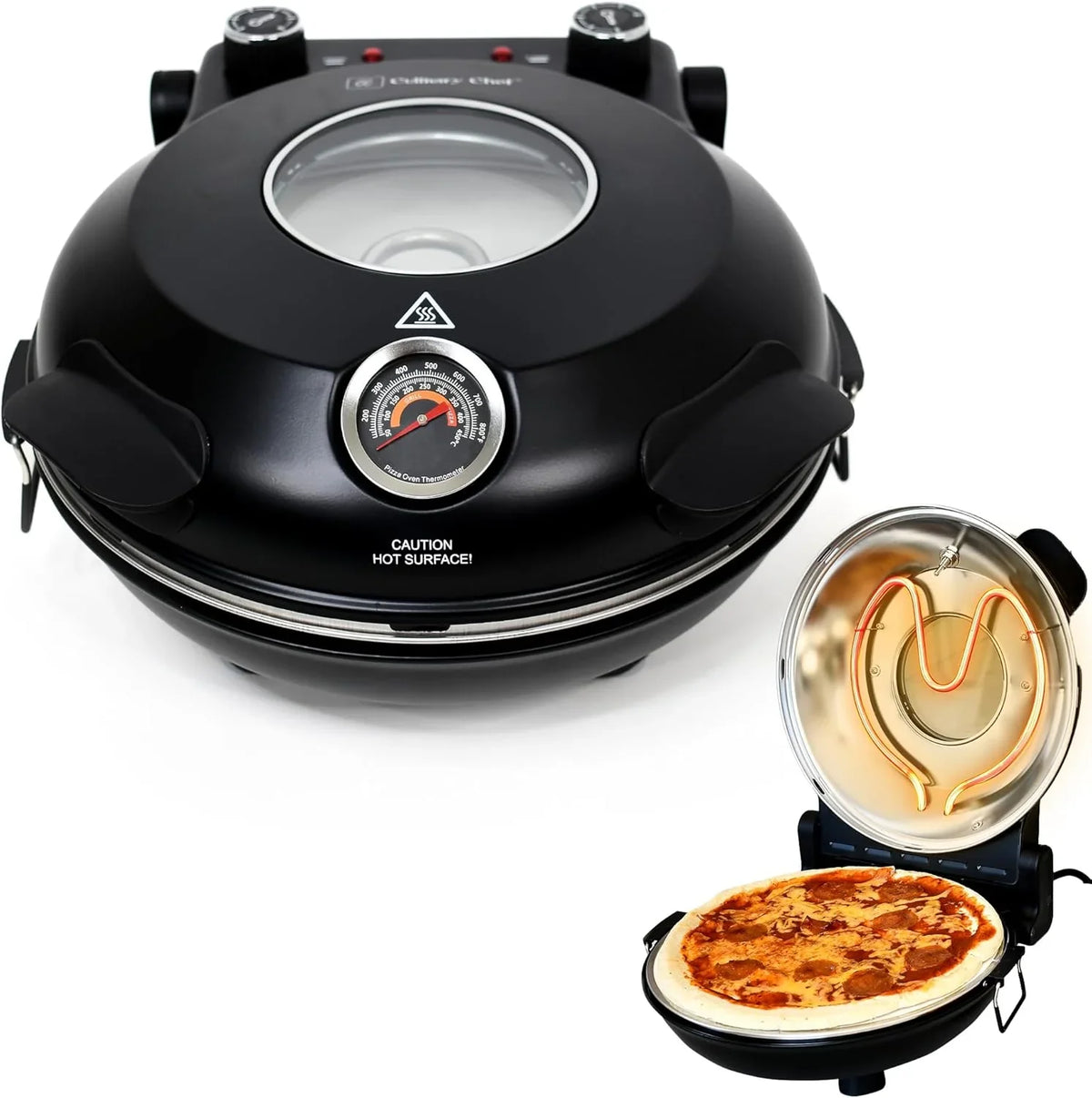 Electric Pizza Oven With Ceramic Stone, 1200W, 12 in Capacity - CCPP1200