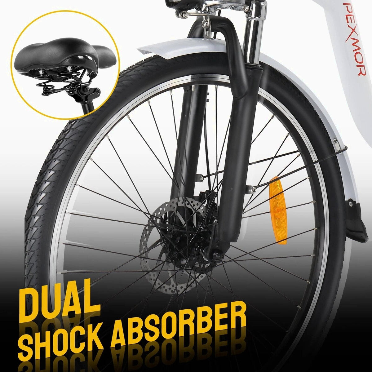 PEXMOR Electric Bike for Adults 350W (Peak 500W) City Commuter Ebike 36V 12.5AH Removable Battery 26" Cruiser Electric Bicycle Shimano 6-Speed | Dual Shock Absorber | Basket
