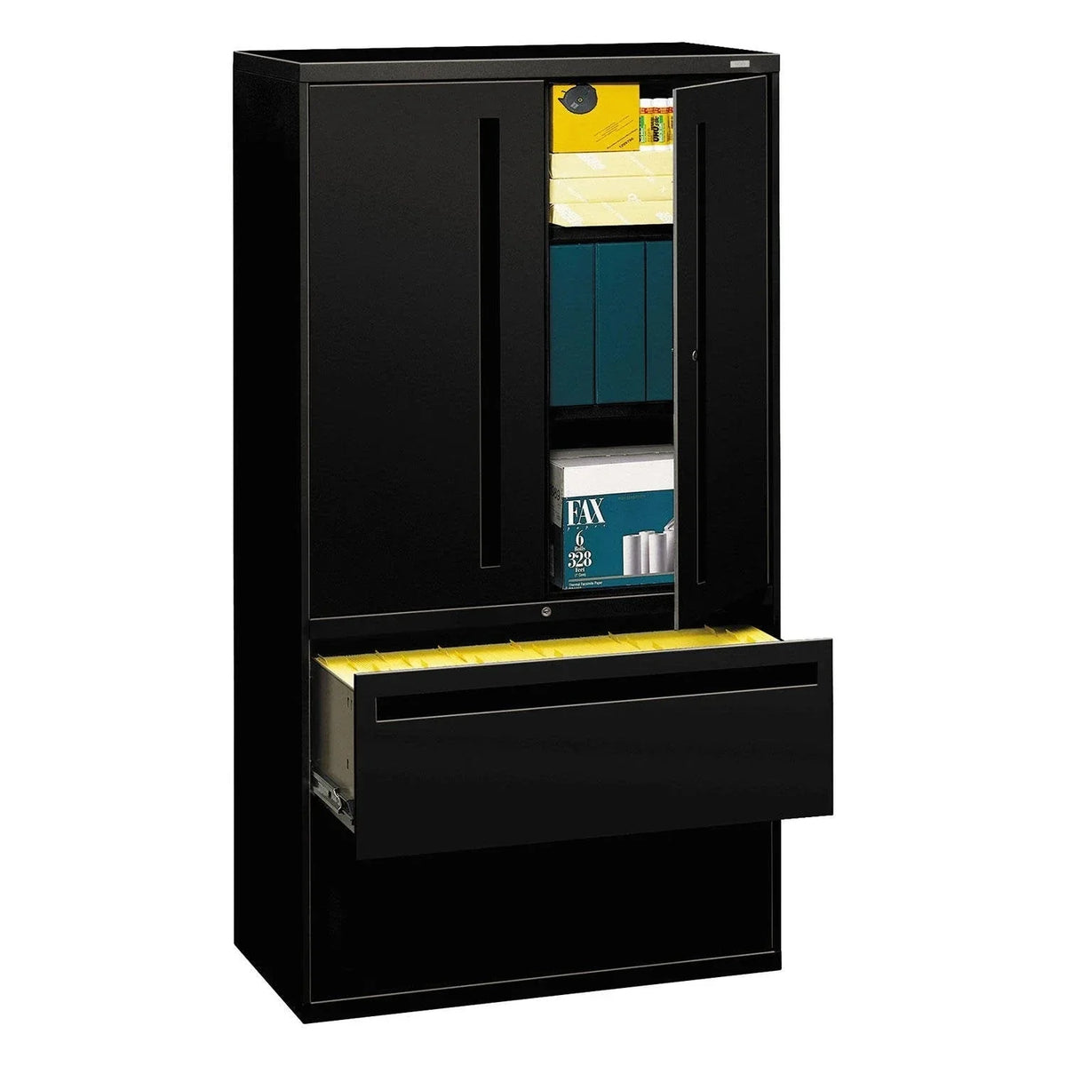 700 Series Steel Lateral File Cabinet With Storage, Black, 36W x 18D x 64.25H