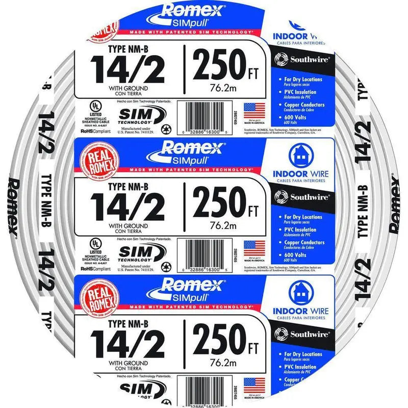 Southwire 250-Foot 14/2 Romex NM-B SIMpull Copper Solid Conductor Cable - 28827455