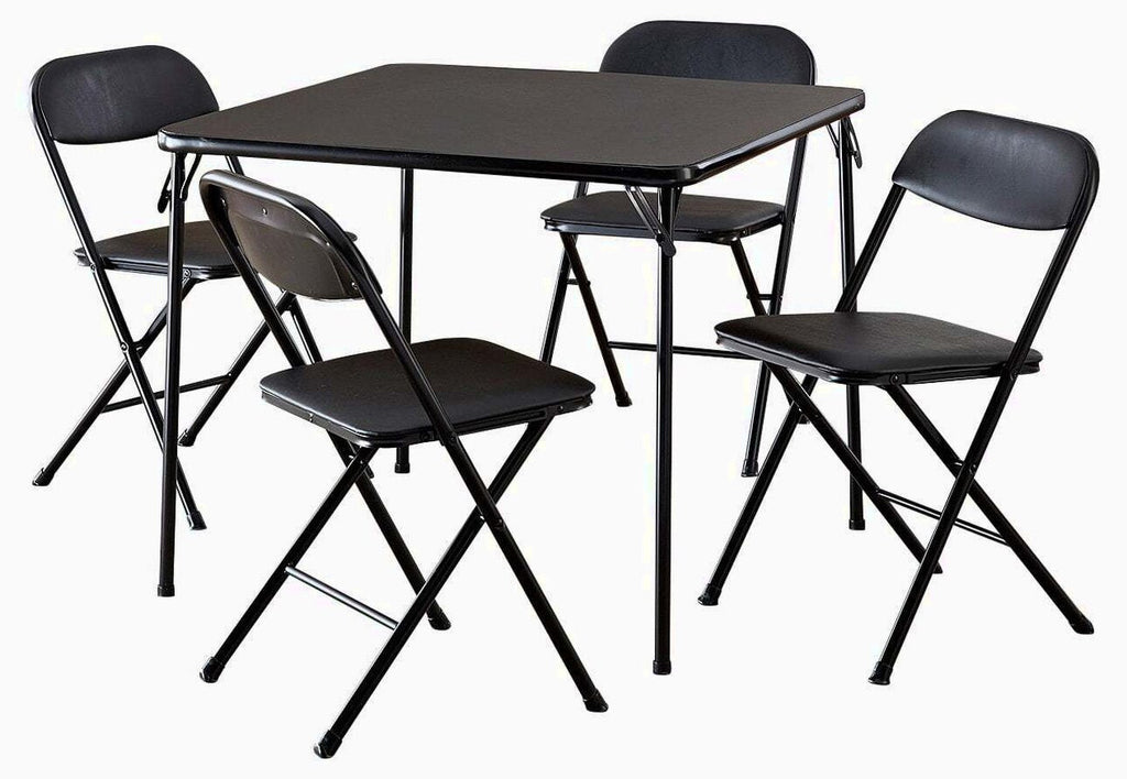 Cosco 5-Piece Folding Card Table Set, Black - Vinyl Seats, Easy Storage, Durable