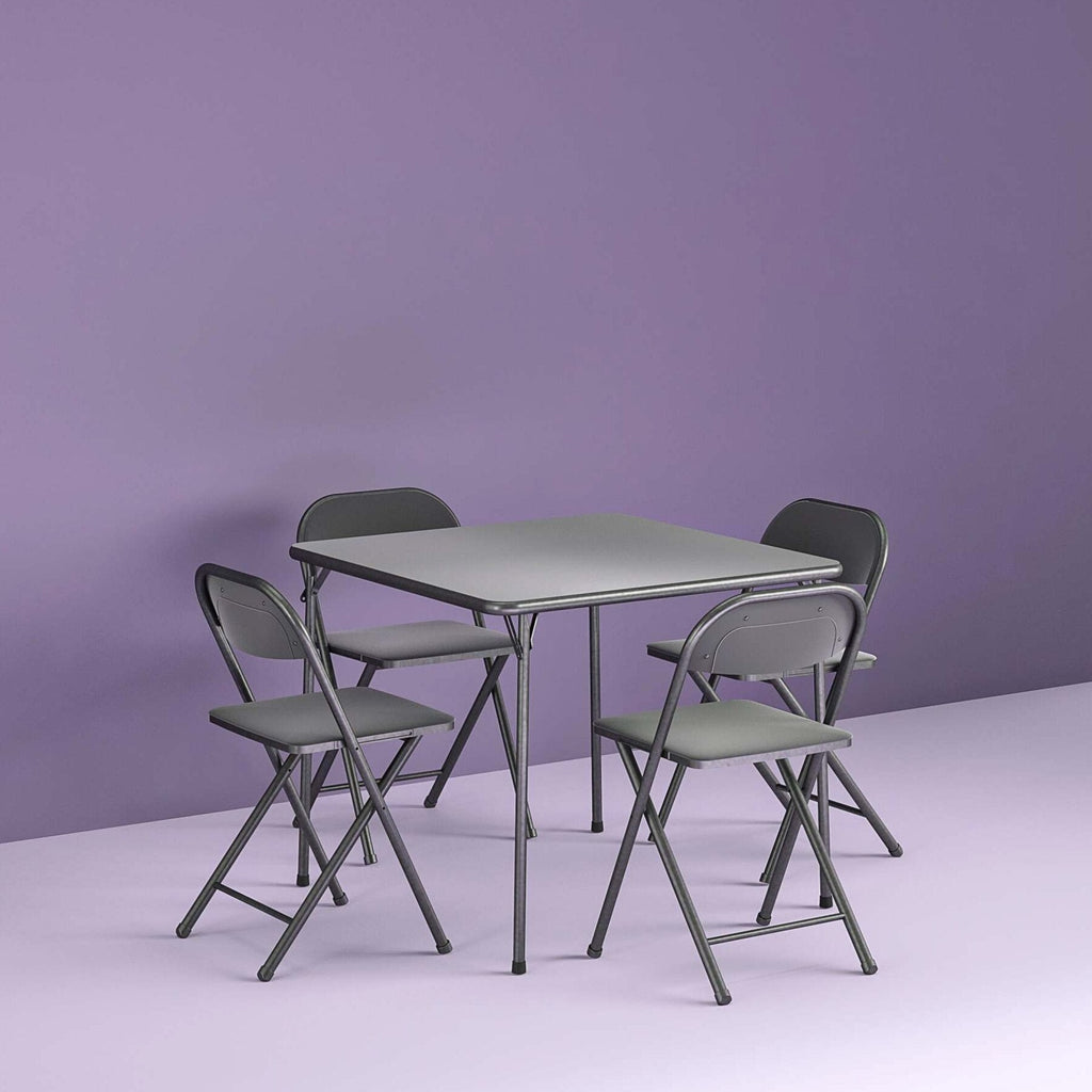 Cosco 5-Piece Folding Card Table Set, Black - Vinyl Seats, Easy Storage, Durable