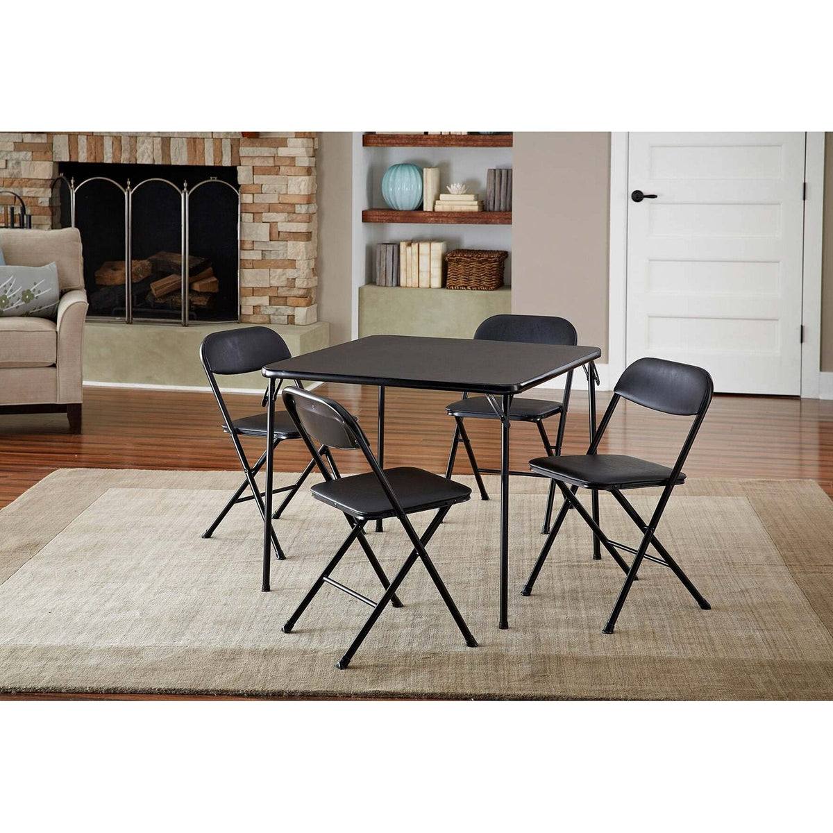 Cosco 5-Piece Folding Card Table Set, Black - Vinyl Seats, Easy Storage, Durable