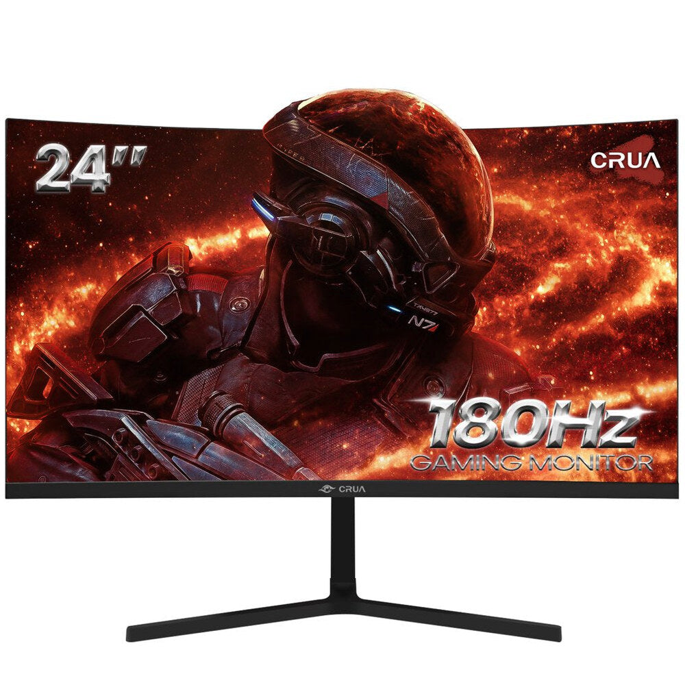 CRUA 24" Curved Gaming Monitor FHD 1080P, 180Hz, AMD FreeSync, VA Panel, HDMI/DP Ports, Black