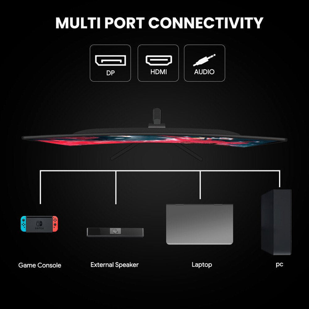 CRUA 24" Curved Gaming Monitor FHD 1080P, 180Hz, AMD FreeSync, VA Panel, HDMI/DP Ports, Black
