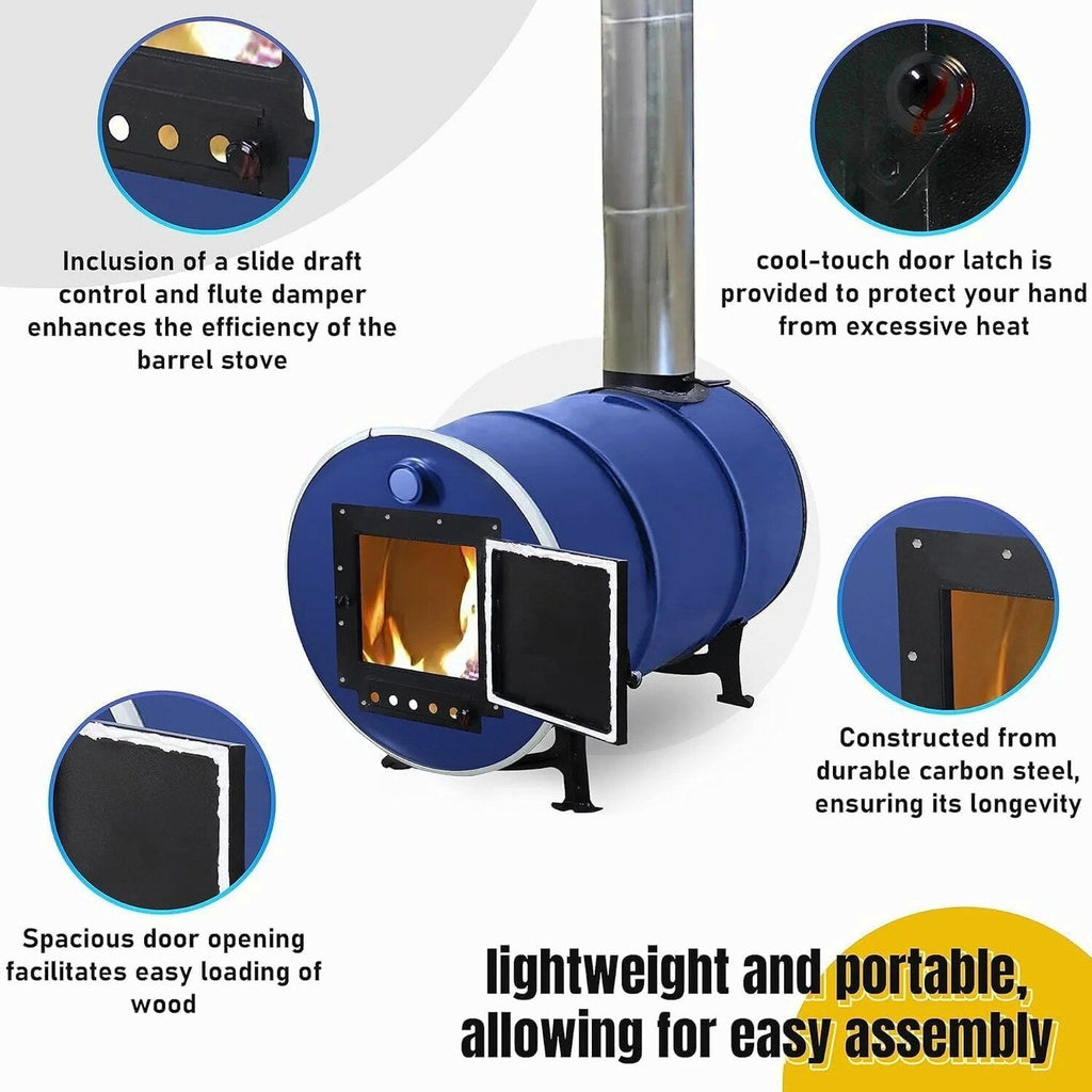 Barrel Stoves Kit C Perfect For 30-55 Gallon Drum Wood Stove Kit - Wood Burning Stove Kit Barrel Stove Door - Fire Wood Camp Stove Kit Wood Stove Kit for Emergency Heating &amp; Cooking
