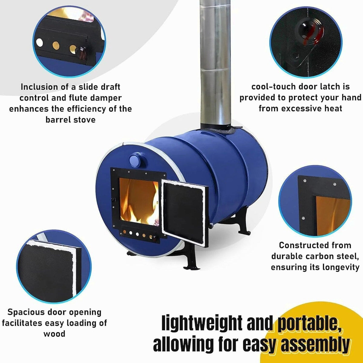 Barrel Stoves Kit C Perfect For 30-55 Gallon Drum Wood Stove Kit - Wood Burning Stove Kit Barrel Stove Door - Fire Wood Camp Stove Kit Wood Stove Kit for Emergency Heating &amp; Cooking