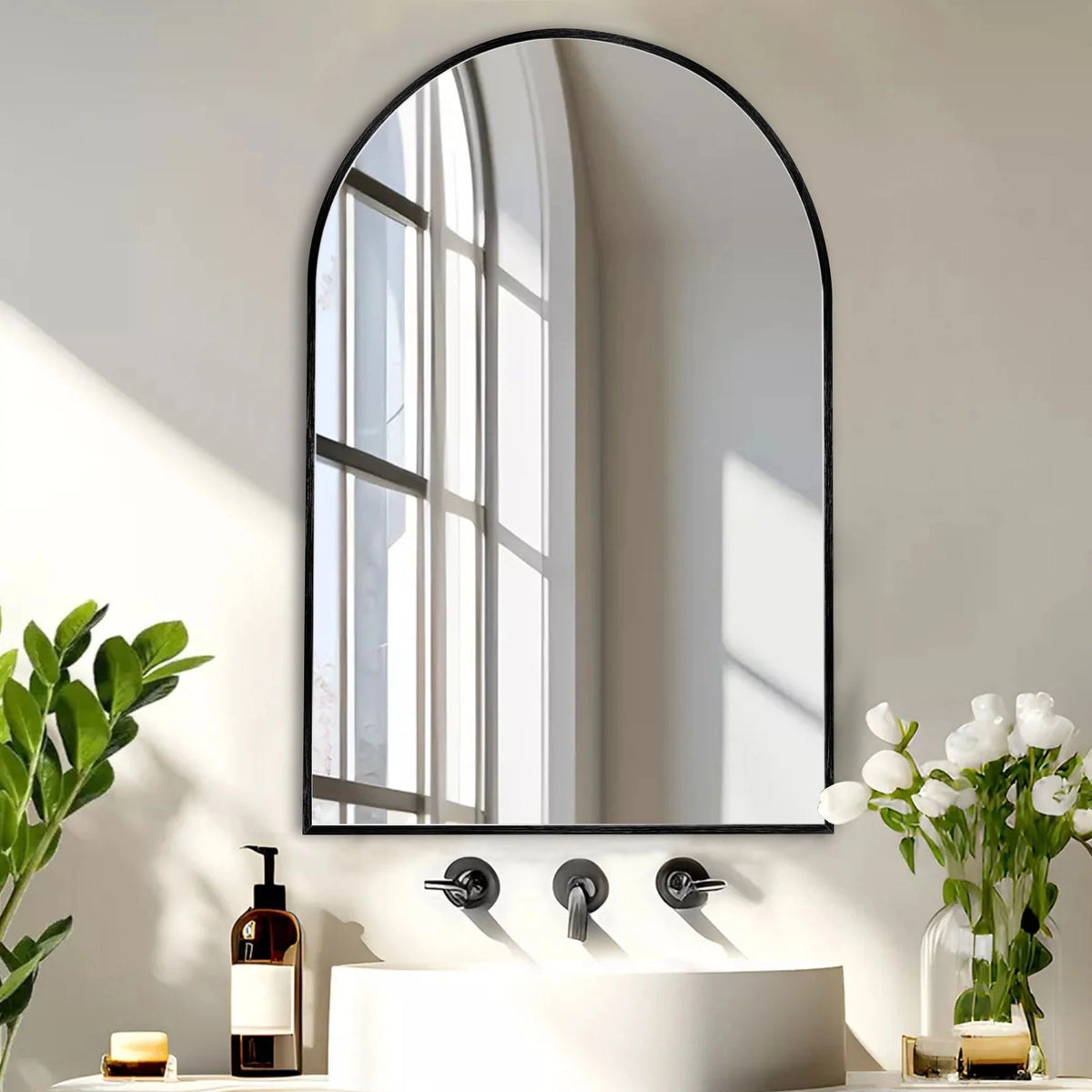 Arch Aluminum Bathroom Wall Mirror - Black Or Brushed-Gold, 1-Pack, 2-Pack Or 4-Pack