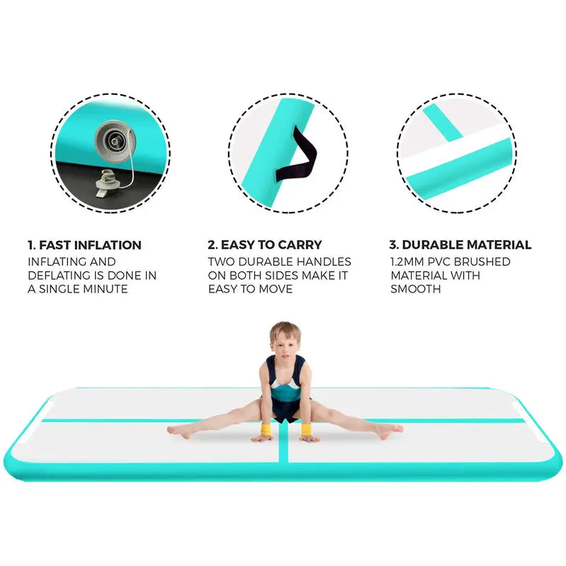 FBSport Inflatable Air Track Gymnastics Mat, 4m x 1m x 0.1m, Green