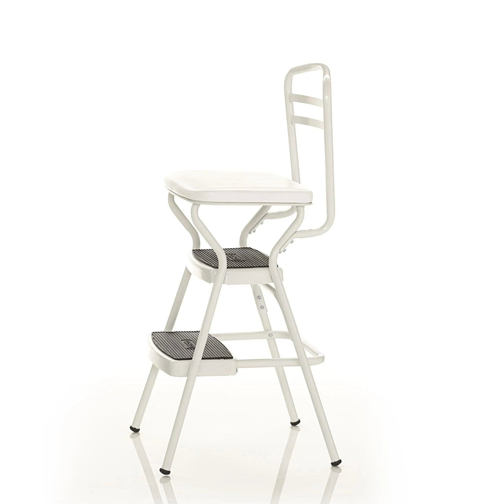 COSCO Stylaire Retro Chair + Step Stool with flip-up seat (white, one pack)