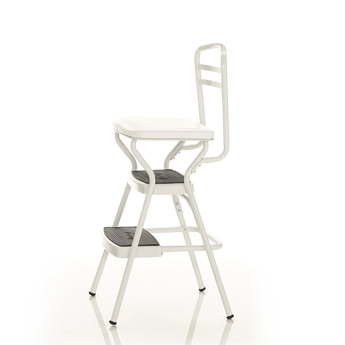 COSCO Stylaire Retro Chair + Step Stool with flip-up seat (white, one pack)