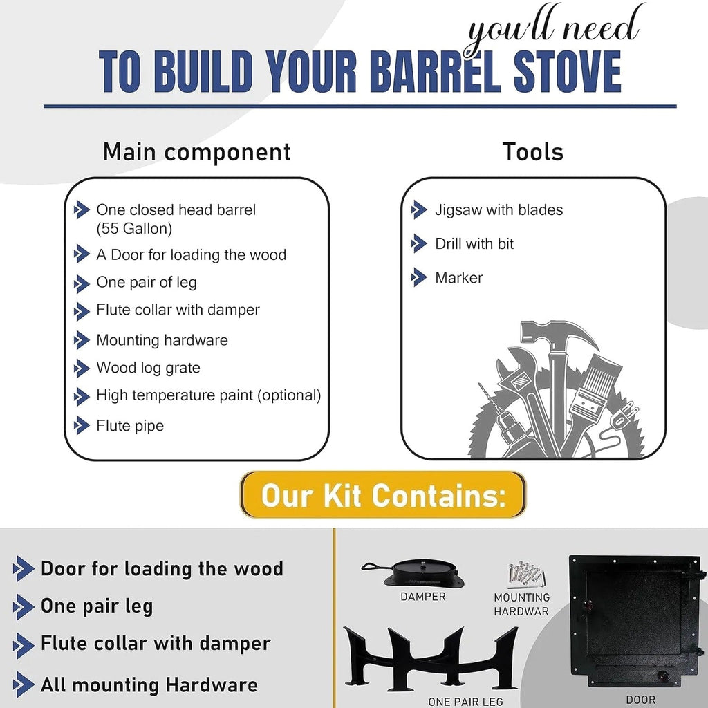 Barrel Stoves Kit C Perfect For 30-55 Gallon Drum Wood Stove Kit - Wood Burning Stove Kit Barrel Stove Door - Fire Wood Camp Stove Kit Wood Stove Kit for Emergency Heating &amp; Cooking