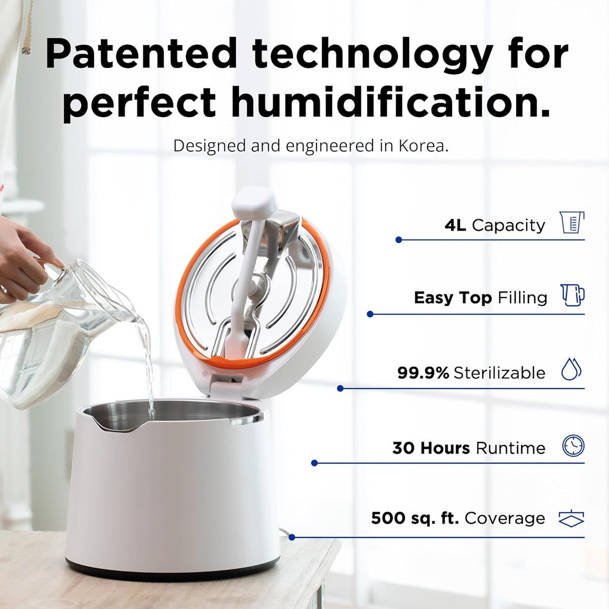 Stainless Steel Humidifier, 1 Gal/4 L, Quiet, Filter-Free - 31S