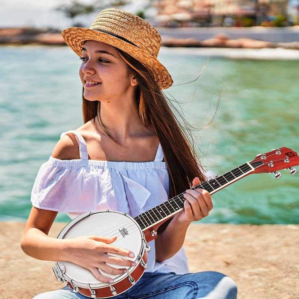 String Banjo 26 Inch MINI Travel Banjo Banjo Beginner Kit with Remo Head Open Back &amp; Closed Solid Back with beginner Kit Comfortable Carrying Bag