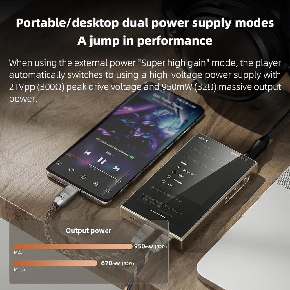 FiiO M21 Android 13 Hi-Res Music Player, Snapdragon 680, Blue-Black