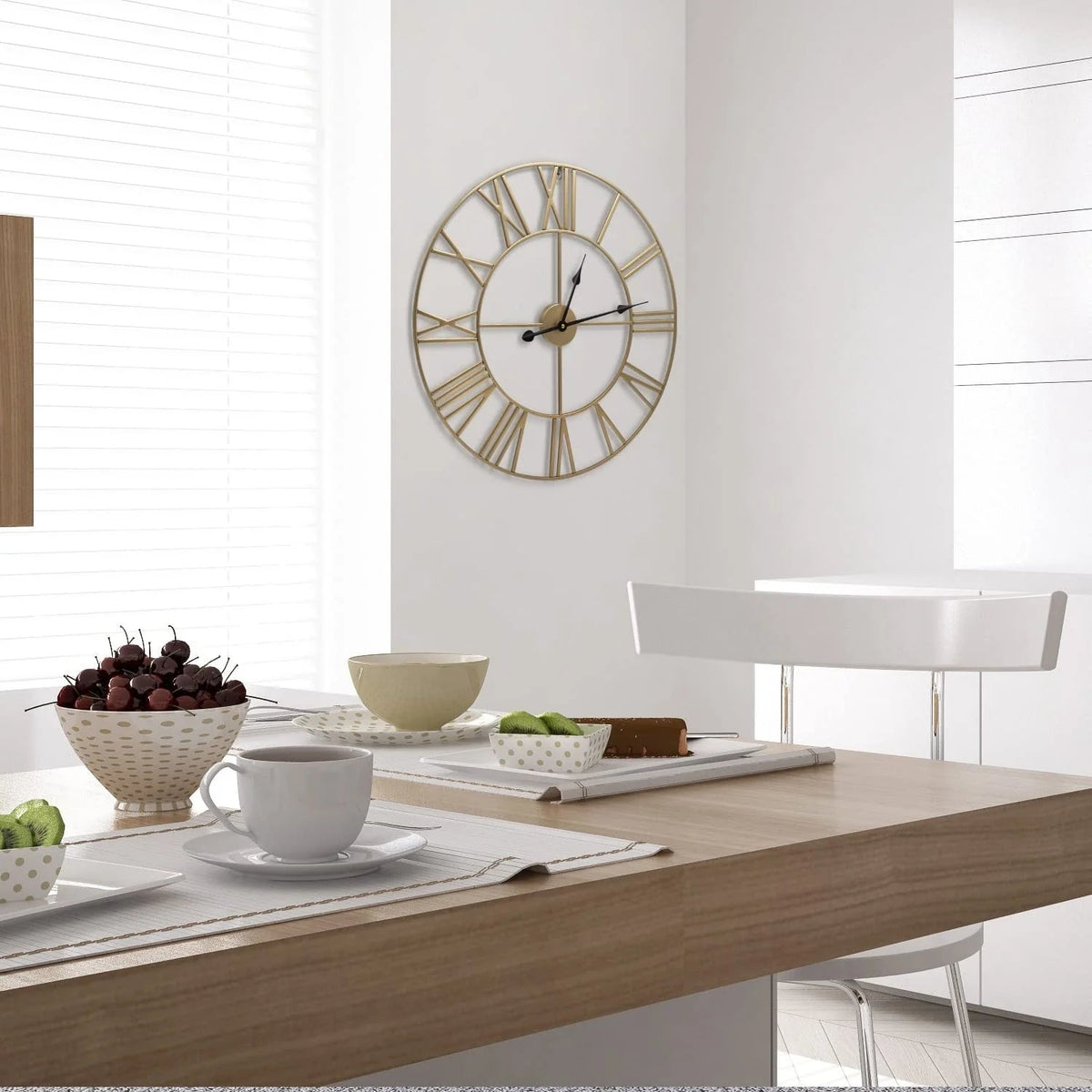 24 Inch Round Black Powder-Coated Metal Wall Clock With Gold-Tone Hands