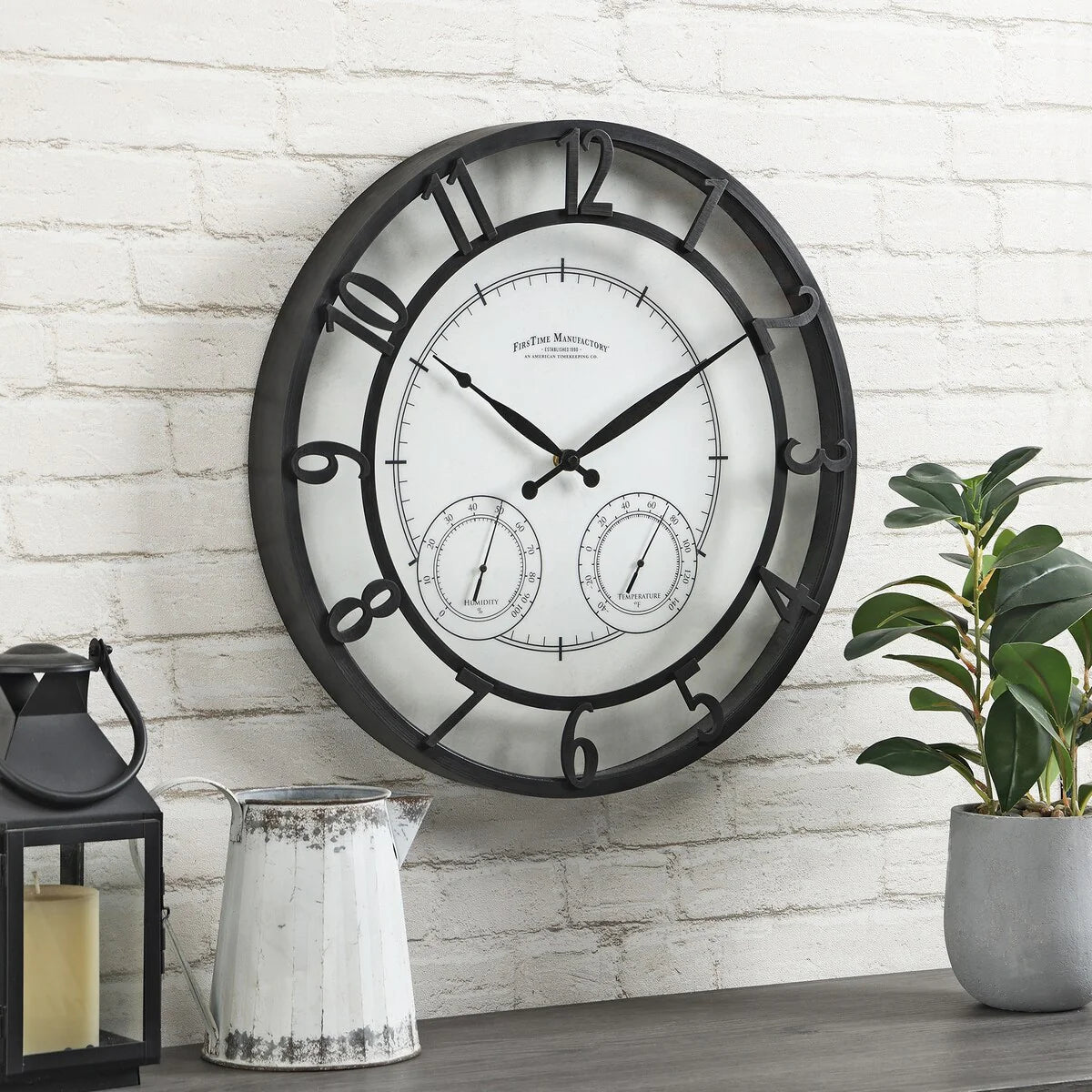 18 Inch Bronze-Tone Outdoor Wall Clock With Thermometer And Hygrometer