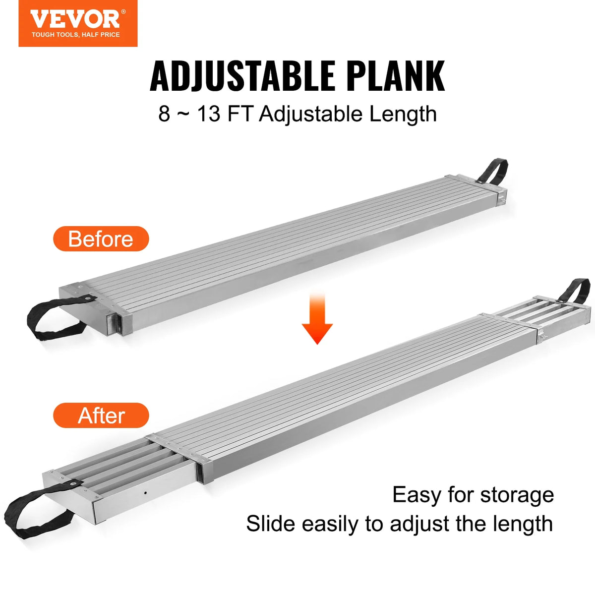 VEVOR Telescoping Aluminum Work Plank, 8-13 ft, 500 lbs, 12.5 in Width - WBS-018