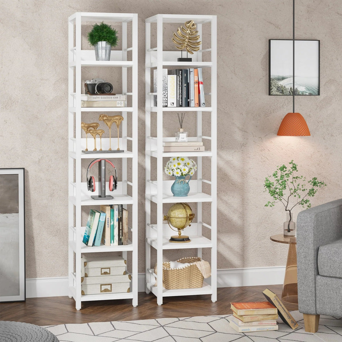 75 Inch Tall Narrow Corner Shelf, 6-Tier Etagere Storage Rack, 13.4 Inch W x 13.3 Inch D x 74.8 Inch H