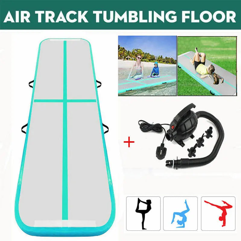 FBSport Inflatable Air Track Gymnastics Mat, 4m x 1m x 0.1m, Green
