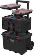 Keter Rolling Tool Box System, 3 Piece, Black/Red - 3 Piece Resin Modular Toolbox System