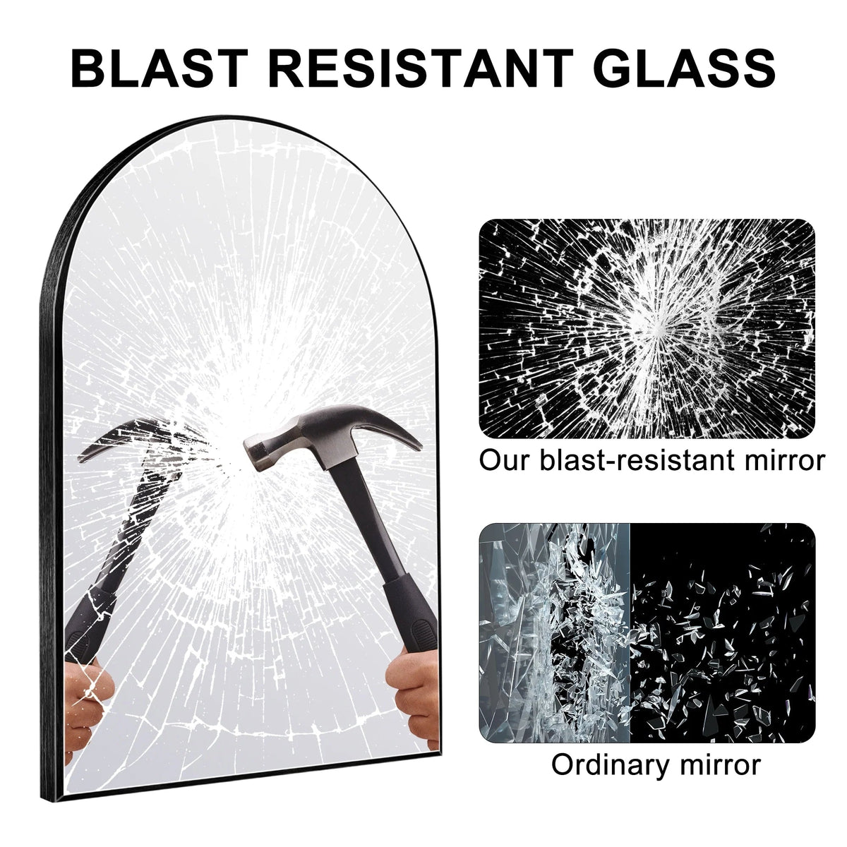 Arch Aluminum Bathroom Wall Mirror - Black Or Brushed-Gold, 1-Pack, 2-Pack Or 4-Pack