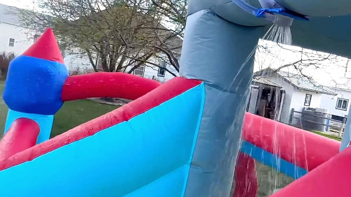 Inflatable Water Slides for Kids 8-in-1 Bounce House Water Park with 450W Blower Climbing Wall, Splash Pool, 2 Water Cannons, Basketball Hoop, Water Slide, Crocodile Sprinkler for Gift Backyard Party