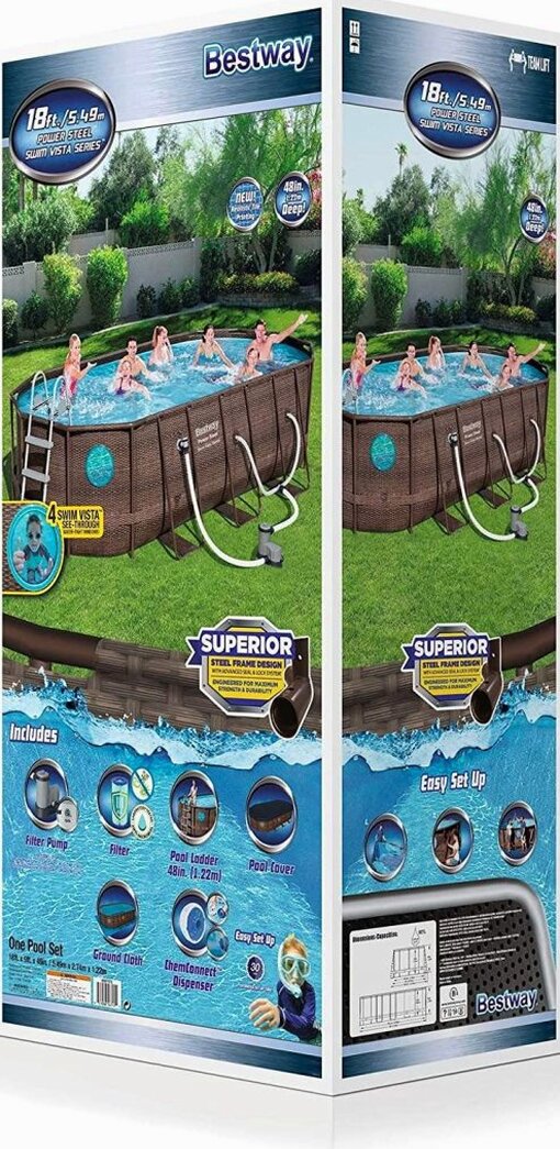 Bestway Power Steel 18' x 9 'x 48' above ground swimming pool Set with metal frame home swimming pool sand filter pump, skimmer and vacuum
