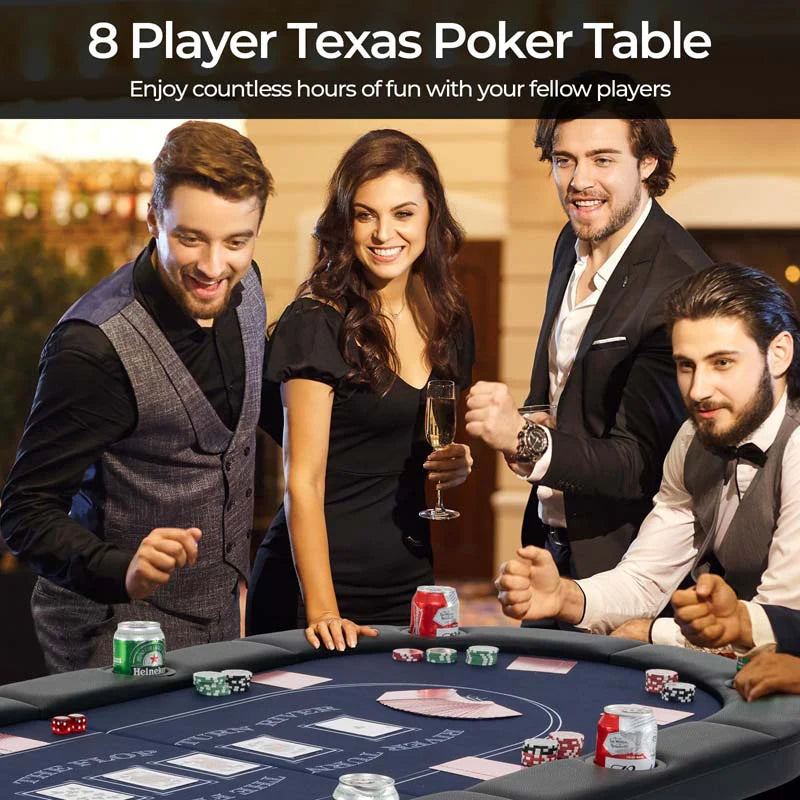 8-Player Foldable Poker Table, 72in With Cup Holders - Blue/Black/Green