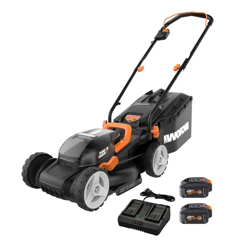 Worx Cordless Lawn Mower 40V 14 inch With Two 20V 4.0Ah Batteries And Dual Charger