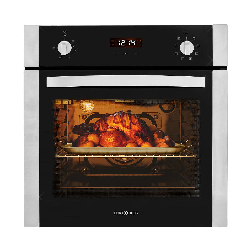 EuroChef Built-In Electric Wall Oven 60cm 70L 8 Function Fan Forced Stainless - OE708B