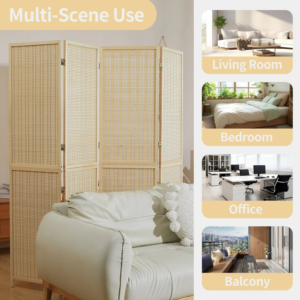 Bamboo 4-Panel Folding Room Divider, 6FT