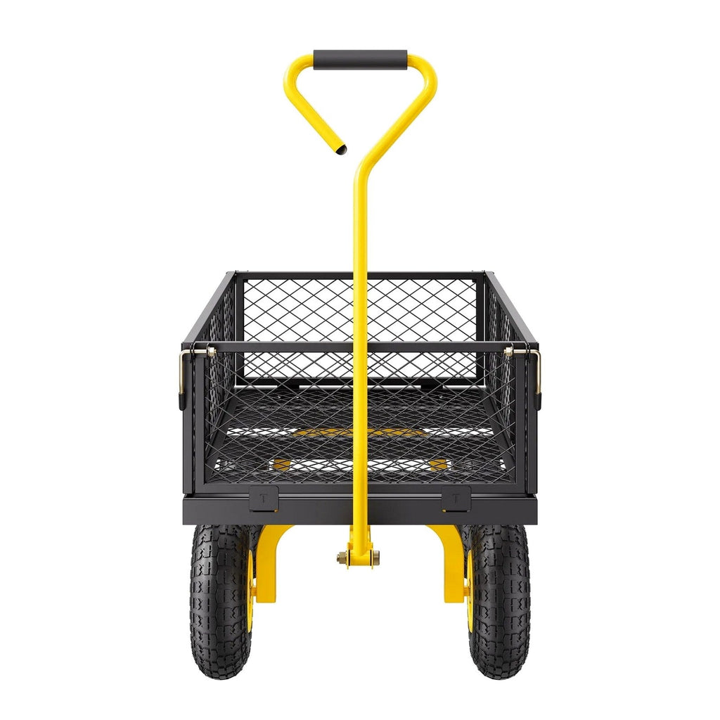 KFFKFF Mesh Steel Garden Cart 900 Lbs, 38 x 22 " Heavy Duty Utility Wagon Cart, Metal Garden Trolley with 10" Wheels, Removable Mesh Sides, 180 Swiveling Handle (Green)